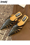 Slippers Women Pointed Toe Mule Flat Heels Casual Slip On Slide Outdoor Flip Flops 2023 Fashion Hollow Shoes Female