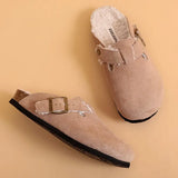 2023 New Buckle Cork Slipper Casual Women Solid Color Plush Inside Outside Non-slip Closed Toe