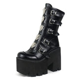 INS Hot Brand Women Boots Zipper Heart Buckle High Wedges Platform Boots Women Thick Bottom Cool Goth Cosplay