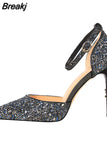 Elegant Party Sandals Metal Stiletto Glitter Pumps Luxury Women's Wedding Shoes Bride Gold Silver 2023 Women High