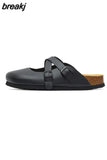 2023 New Summer Women Cork Slippers Buckle Non-slip Casual Closed Toe Sandals