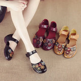 Hot Style Women's Shoes National Wind Handmade Leather Sandals Female Soft Bottom Flower Mother Shoes Comfortable Pregnant Women
