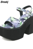 Thick Heels Platform Sandals For Women 2023 European Style Ankle Buckle Sandals Comfy Walking Lady Sandals
