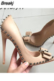 brand 12cm high heels pointed toe sexy shallow women's shoes with rivet party evening shoes MD034