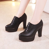 Style Deep-Mouth Single Shoes Women's Thick Heels Thick-Soled Waterproof Table Pointed Large Size Black Work Shoes Women's Catwalk