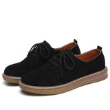 Winter British Style Suede Leather Shoes for Women Flat Heel Lace Up Casual Shoes Solid Soft Sole Single Shoes