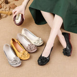 Layer Cowhide Summer New Soft Bottom Beef Tendon Bottom Women's Shoes Ethnic Wind Flower Leather Single Shoes Middle-Aged And Elderly Mother