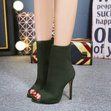 Ladies Peep Toe Stretch Fabric Knitting Ankle Boots Small Hole Hollow Out Breathable Dress Women High Heels Dance