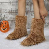 Size 2025 Autumn And Winter New Lady's Mid-Clinity Fashion Boots Lattice Boots Warmed Round
