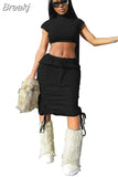 Spring Camouflage Women Streetwear Women Turtleneck Shorts Crop Top And Skinny Skirts Casual Matching 2pcs Outfits