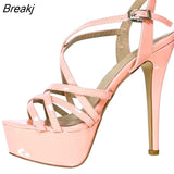 Women Sandals 14CM Super Sexy Platform High Heels Ankle Strap Sandals Open Toe Sanke Gladiator Party Dress Red Wedding