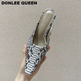 Spring Women Slippers Elegant Square Toe Mules Shoes Women Block Low Heels Brand Snake pattern Outside Slides Slipper