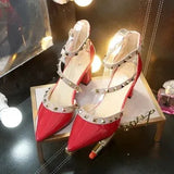 New Baotou Sexy Elegant Female Sandals Korean Fashion Rivet Pointed High Heels Sexy Shallow Mouth Hollow Women's