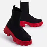 Women Boots Solid Color Platform Boots Autumn Winter Socks Ankle Boots Thick Heel Flat Comfort Casual Boots Platform