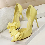 Breakj Korean Version Of Fashion Delicate Sweet Bow High Heels Fine Heel High Heel Shallow Mouth Tip