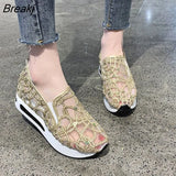 Wedge Shoes Sequin Mesh Breathable Shoes Women Gold Silver Platform Sneakers Women Height Increasing Wedges Shoes
