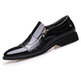 Men Oxford Business Shoes Soft Casual Leather Shoes Breathable Men's Pointy Loafers Flats Zip Shoes Slip-on Driving
