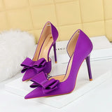 Breakj Korean Version Of Fashion Sweet High-Heeled Shoes Super High Heel Shallow Mouth Tip Head Side Hollow Bow Single
