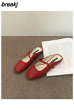 Brand Slippers Women Square Toe Slip On Mules Shoes Fashion Mary Janes Flats Heel Ladies Slides Female Spring Loafers