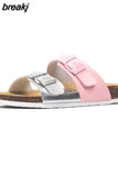 2023 New Summer Women Beach Cork Slippers Casual Double Buckle Clogs Slides Non-slip Outside