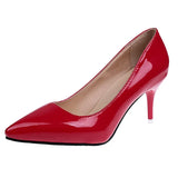Women Pumps Black High heels 8cm Lady Patent leather Shallow Thin Heels Autumn Pointed Single Shoes Slip-On Female