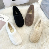 moccasins femme winter cotton home shoes women warm plush loafers comfy curly sheep fur flats woman large size