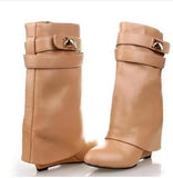 Suede Shark Lock Boots Pointed Toe Height Increasing Women's Ankle Winter Runway Boots Size 10 Sexy Woman Ankle
