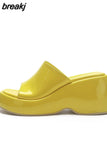 Platform Sandals For Women Wedge Slingback Fashion Metallic Glitter Open Toe Slipper Shoes Summer Casual Slip On