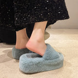 Breakj Thick-Bottomed Fur Slippers Wearing Autumn New Fashion Slope And Loose Cake Bottom-Size Cotton