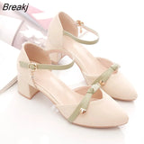 New Fashion Ladies Leather Pu Sandals Soft High Quality Mid Heel Fairy Square Root