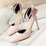 Breakj Korean Version Of Sweet Women's Shoes Fine Heel High Heel Shallow Mouth Pointed Silk Hollow Bow After A Word With