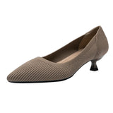 Pointed Toe Solid Color Stretch Knitted Shoes Pumps Slip on Sole Low Heels Breathable Loafers Women Mesh Shallow Sock