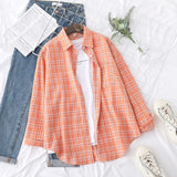 New Fashion Loose Womens Plaid Shirt Fresh College Style Design Blouses And Tops Long Sleeve Casual Female Checked