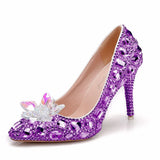 Quee Cinderella Glass Slipper With Money Pointed High-Heeled Fine With Rhinestone Sequins Bridesmaid Wedding