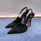 Stiletto Sandals For Women's Wedding Shoes Shiny Rhinestone Pumps Banquet Brand Pointed Toe High Heels Shoes For
