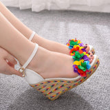 Queen Women Summer Wedges Female Floral Platform Bohemia High Heel Sandals Ankle Strap Open Toe Ladies
