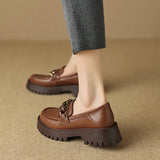 Size 34-41 Women Loafers Classic Chain High Heels Shoes For Women Retro Pumps Genuine Leather 2023 Trend Preppy