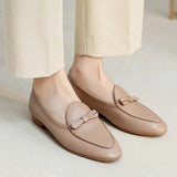 Genuine Leather Round Toe Flats Basic Style Women Loafers Simple Flat Shoes Daily Mules Spring Autumn Women Bowtie