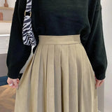 Vintage Brown High Waist Pleated Skirt Women Korean Fashion College Style Long Skirt Ladies Autumn Casual A line