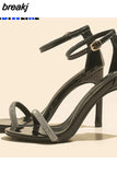 8/10cm Women Shoes New Thin Heels One Word Sandals Women Summer Fashion High Heels Rhinestone Sandals Sandalias De