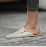Women Mule Slippers Concise Style Simple Flat Shoes Cow Leather Square Toe Mules Spring Autumn Women Flats Outdoor