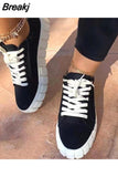 Women Autumn Pu Leather Sneakers Sewing Lace-Up Platform Flats Vulcanized Shoes Thick Sole Brief Casual White Black Canvas