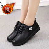 Leather Sports Plus Velvet Flat Bottom Ladies Round-toe Snow Boots Thick Waterproof Non-slip PU Warm Women's Cotton