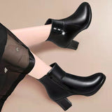 New Fashion Short Boots Women's Side Zipper High Heel Short Tube And Velvet Cotton Boots Warm Women's Leather Boots