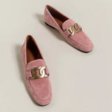 for Women 2022 Women's Loafers Kid Suede Cowhide Female Flat Shoes Metal Buckle Moccasins Casual Mocasines