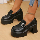 Chunky High Heels Loafers Women 2024 Spring New Platform Pumps Woman Fashion Buckle Thick Bottom Gothic Shoes