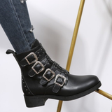 Women Ankle Boots Leather Rivets Buckle Punk Boots Woman Studded Gothic Designer Shoes Ladies Botas Mujer Plus Size