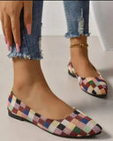 Women's Canvas Ballet Shoes Flat Breathable Colorblock Plaid Slip-on Loafers for 2024 Fashionable and Comfortable