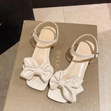 Solid Color Open-toe Sandals Women 2023 Summer New One-line Buckle Fashion Temperament Bow Knot Comfortable Women's