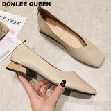 Spring Flats Shoes Women Wooden Low Heel Ballet Square Toe Shallow Brand Shoe Slip On Loafer zapatos de mujer big size